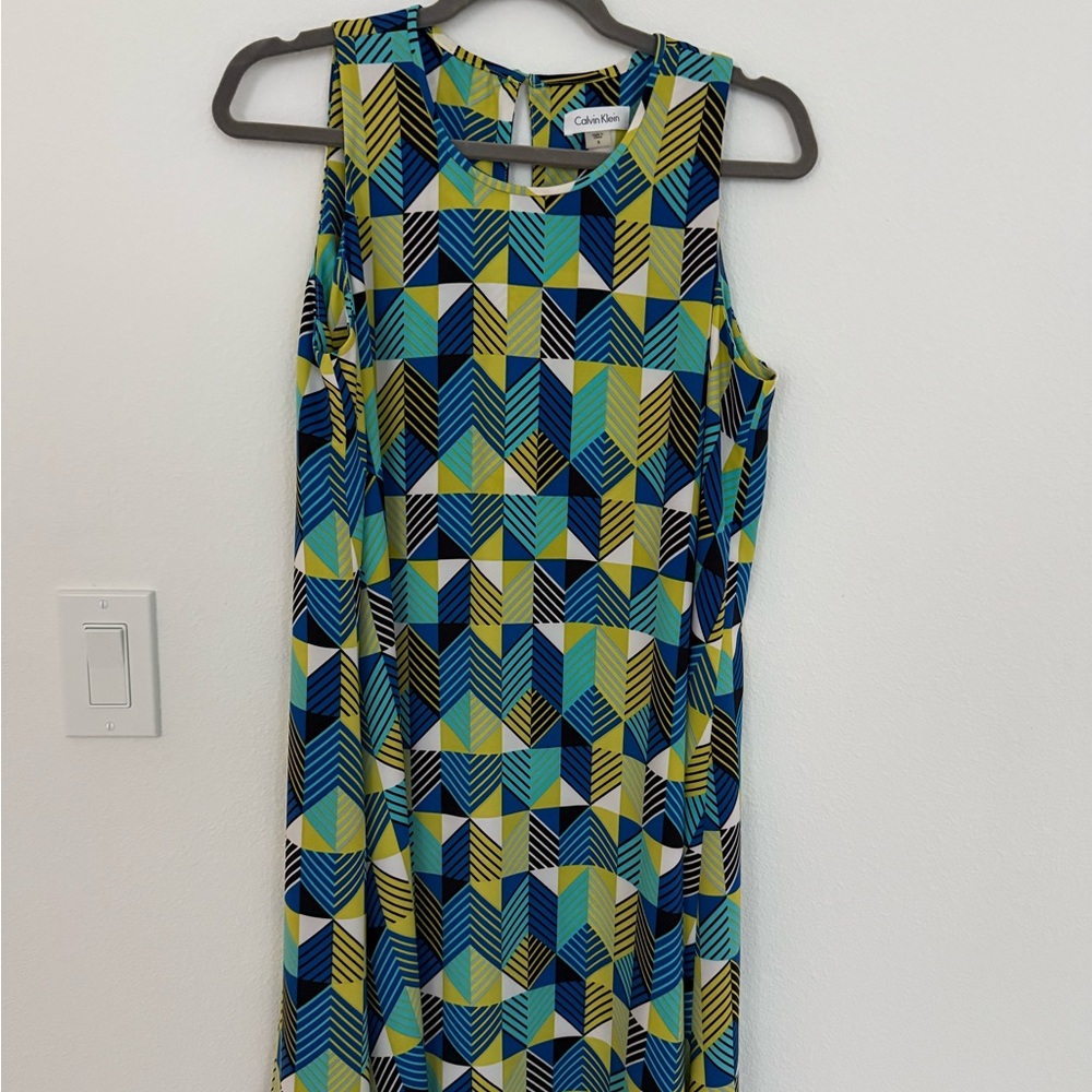 Calvin Klein Blue and Green Sheath Midi Dress